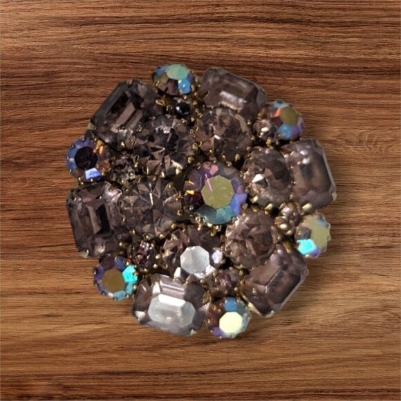 vintage Weiss brooch pin pink tones aurora borealis mound 1.5" statemen - Picture 3 of 8